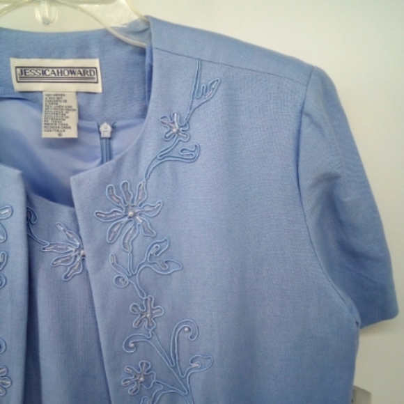 Vintage NWT Jessica Howard Linen Blend MOTB 2 Piece Blue Dress Jacket Beaded 6 - Picture 6 of 11